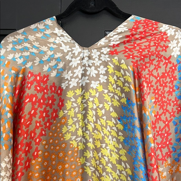 Multicolor Silky Boho Floral Kimono with Golden Yellow Accents O/S - Picture 9 of 11